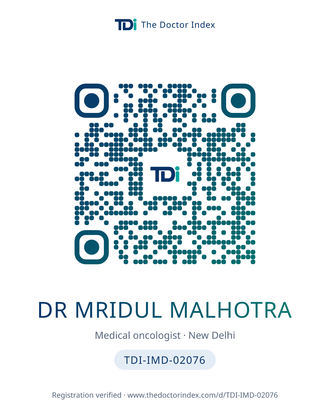 QR card for Dr Mridul Malhotra, TDI-IMD-02076