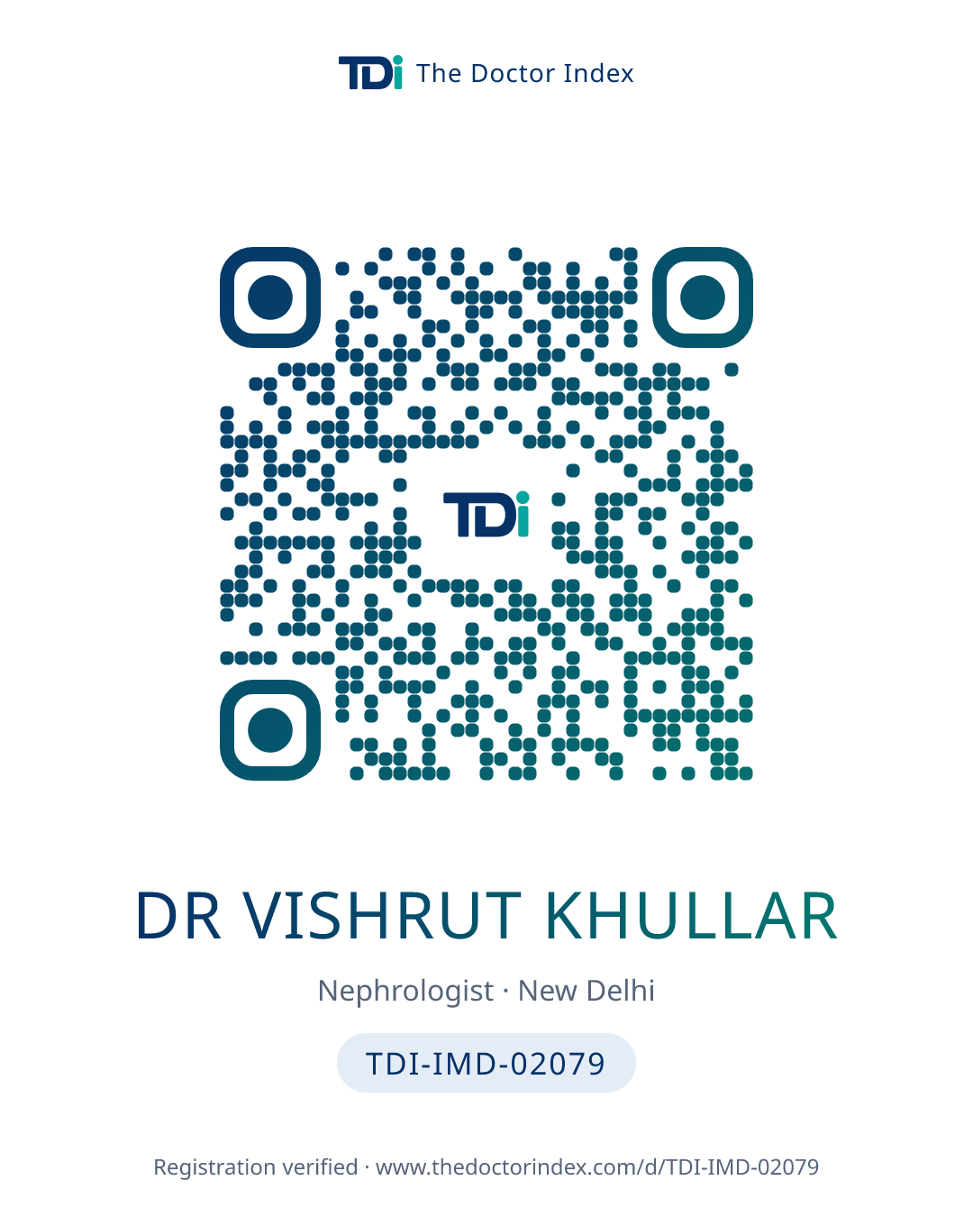 QR card for Dr Vishrut Khullar, TDI-IMD-02079