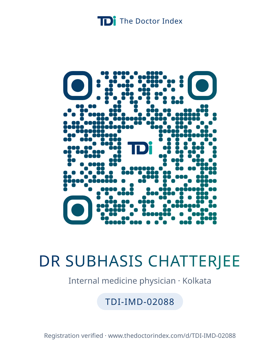 QR card for Dr Subhasis Chatterjee, TDI-IMD-02088