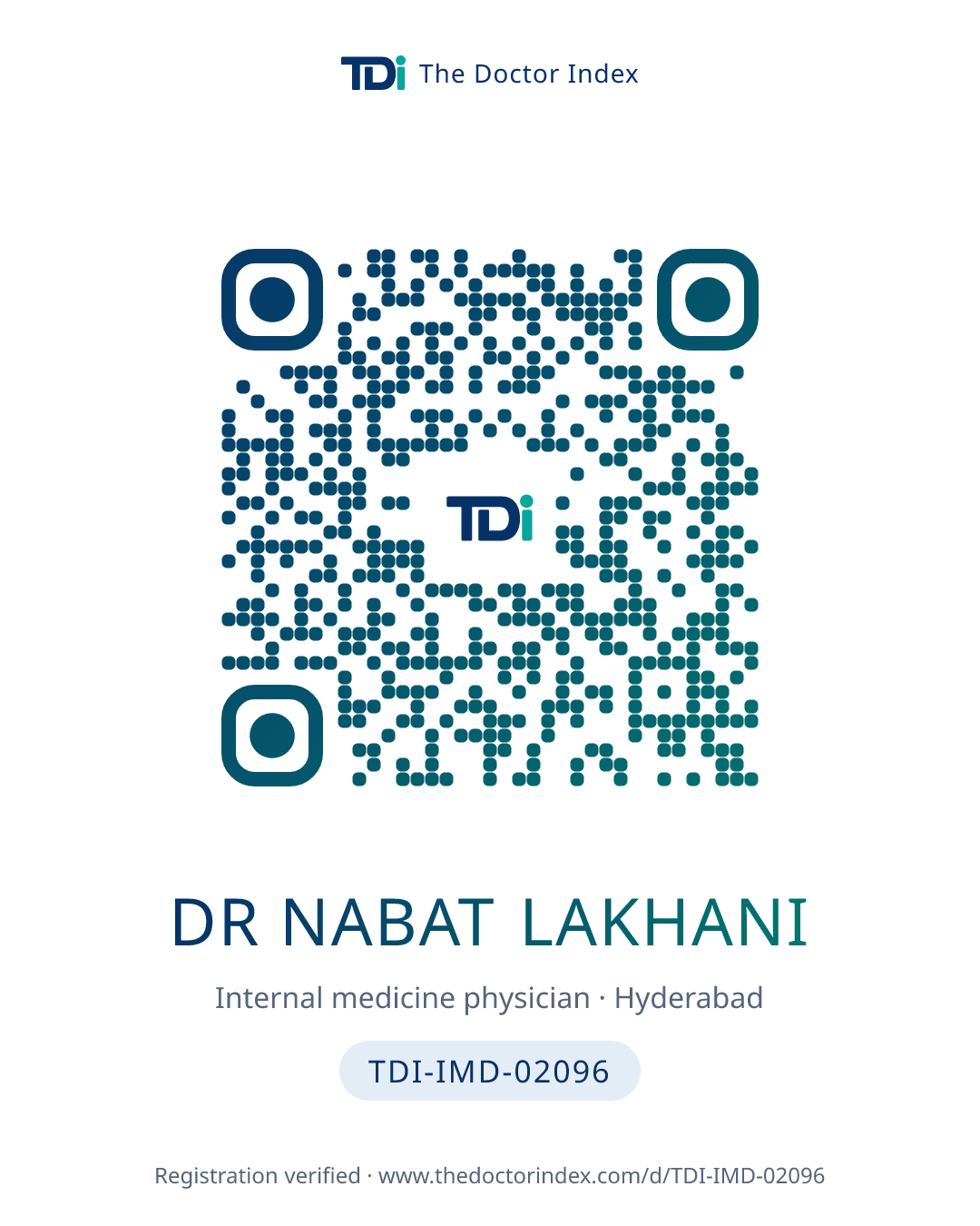 QR card for Dr Nabat Lakhani, TDI-IMD-02096