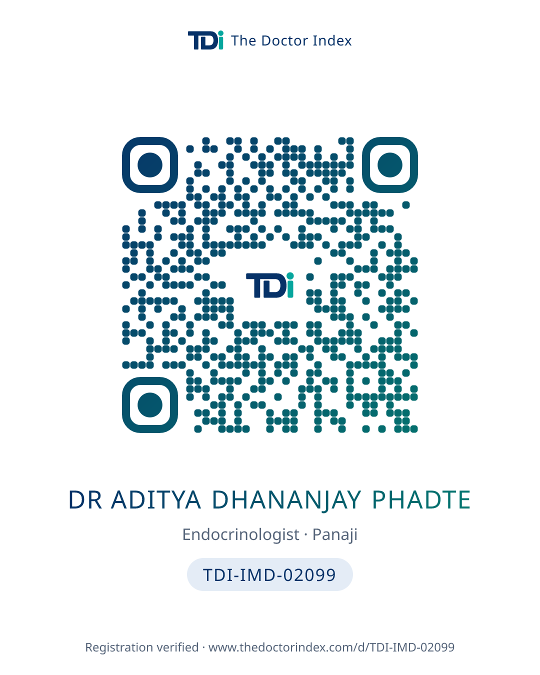QR card for Dr Aditya Dhananjay Phadte, TDI-IMD-02099