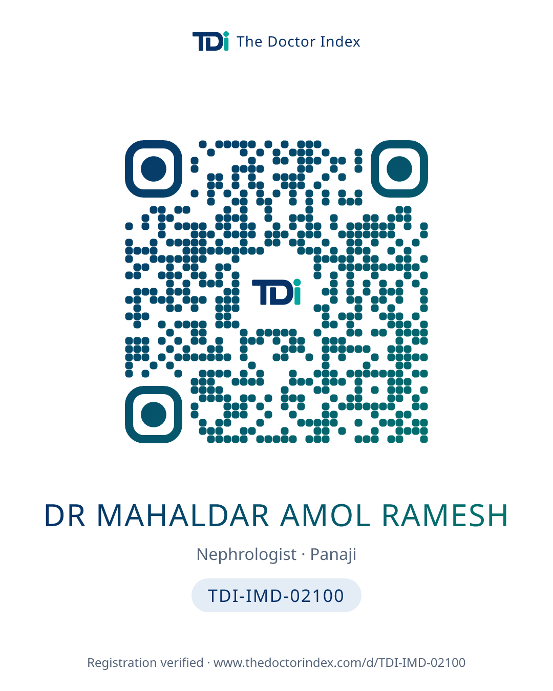 QR card for Dr Mahaldar Amol Ramesh, TDI-IMD-02100