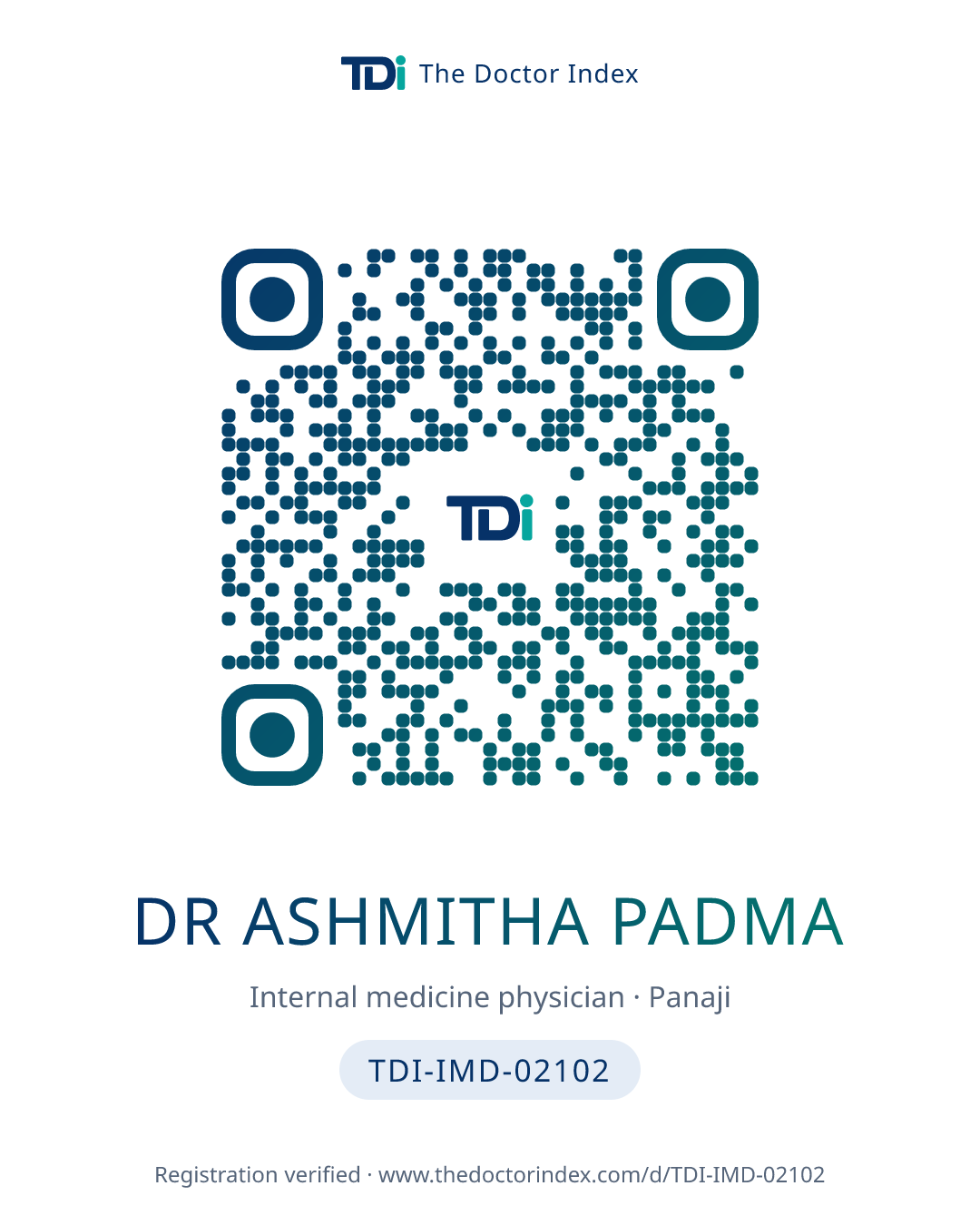 QR card for Dr Ashmitha Padma, TDI-IMD-02102