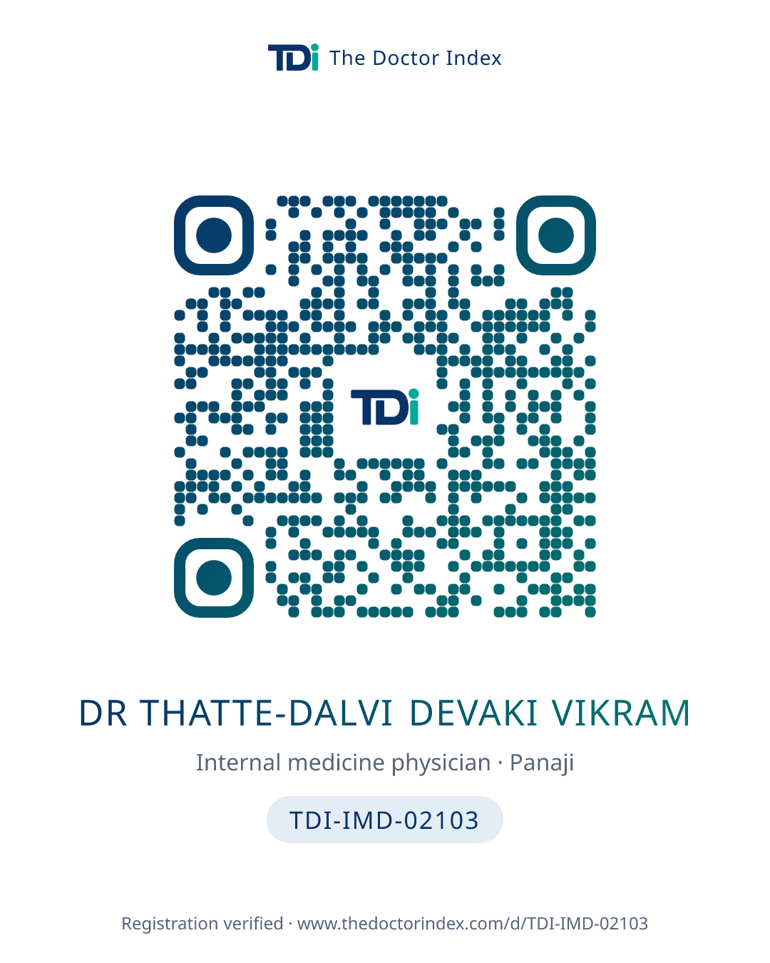 QR card for Dr Thatte-Dalvi Devaki Vikram, TDI-IMD-02103