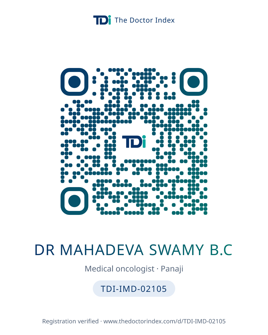 QR card for Dr Mahadeva Swamy B.C, TDI-IMD-02105
