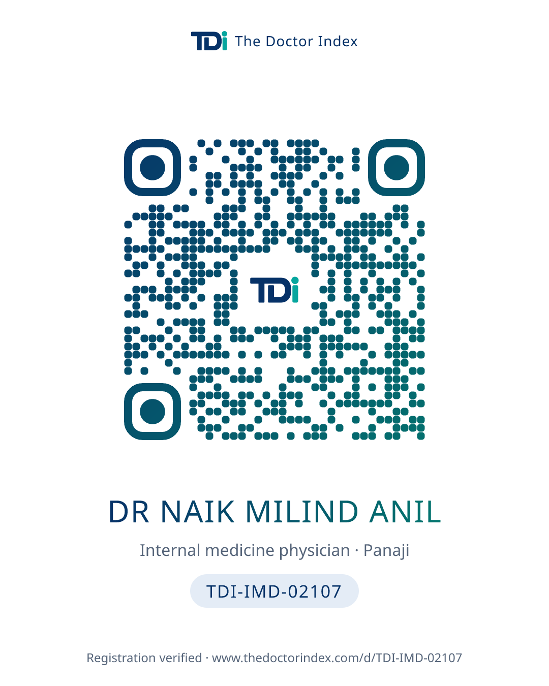 QR card for Dr Naik Milind Anil, TDI-IMD-02107