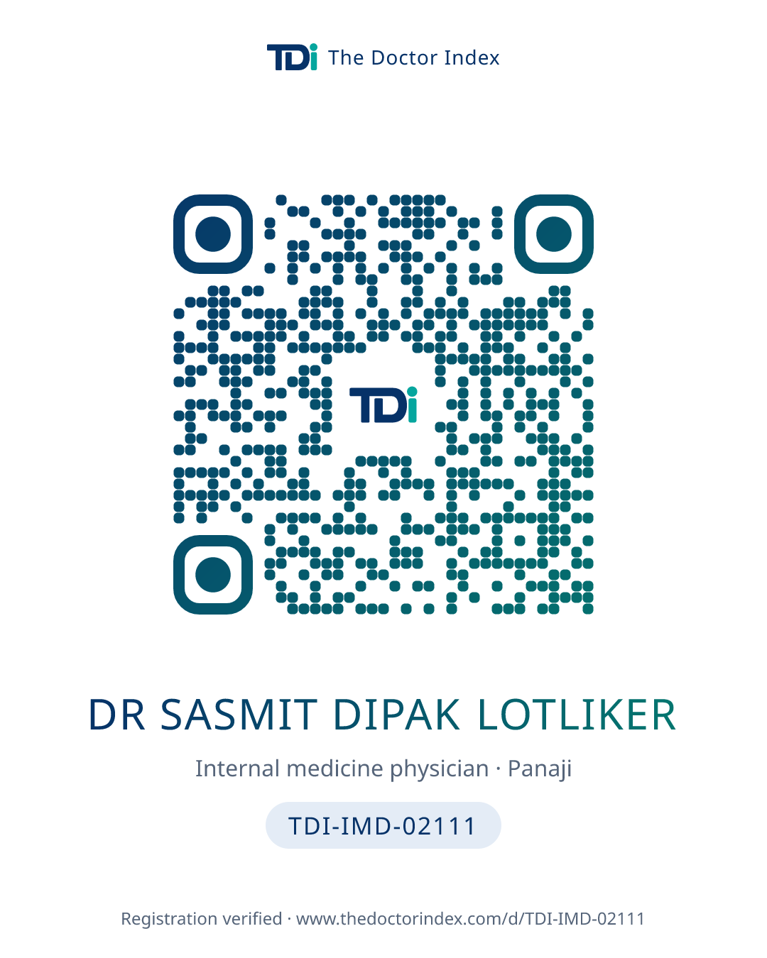 QR card for Dr Sasmit Dipak Lotliker, TDI-IMD-02111