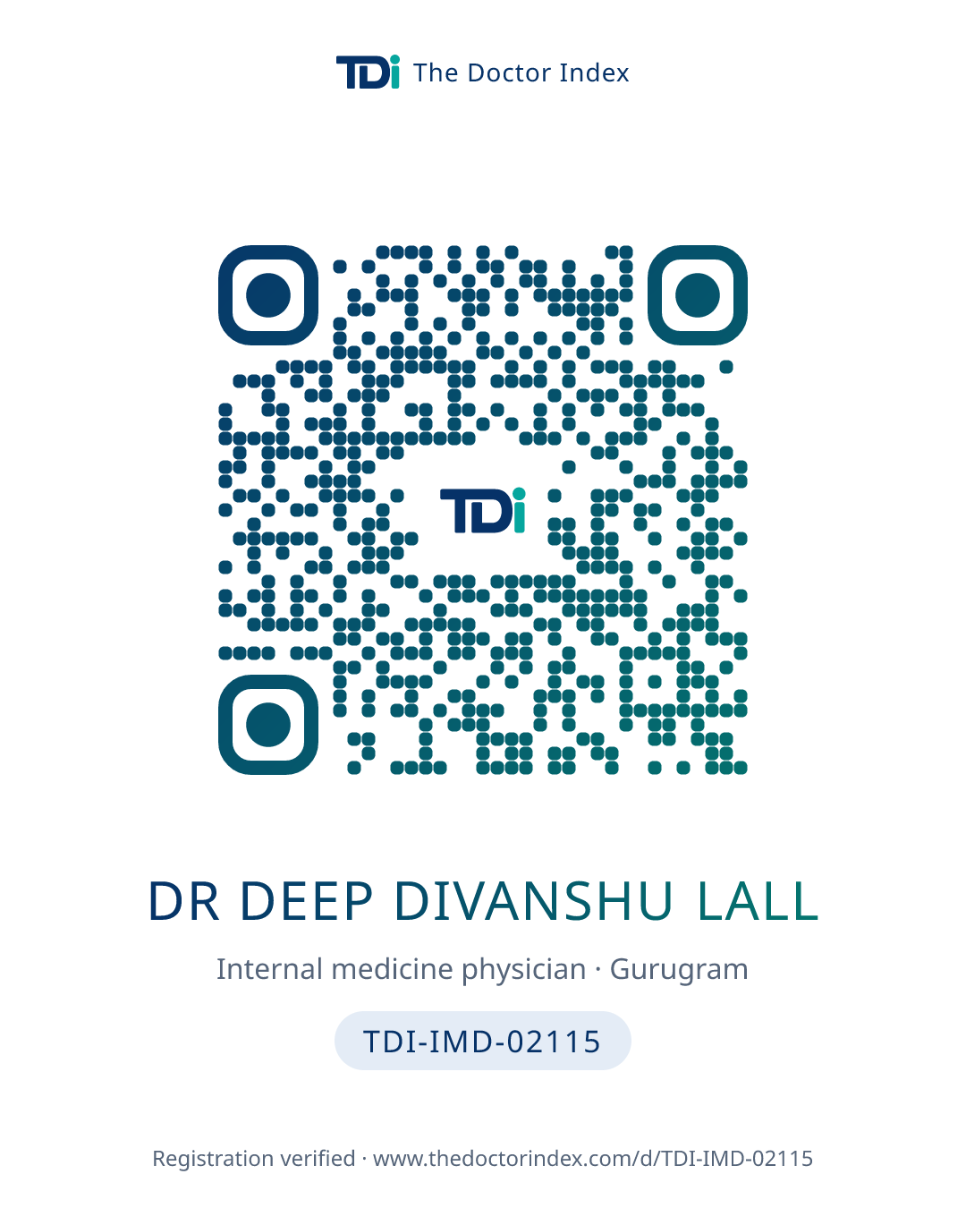 QR card for Dr Deep Divanshu Lall, TDI-IMD-02115