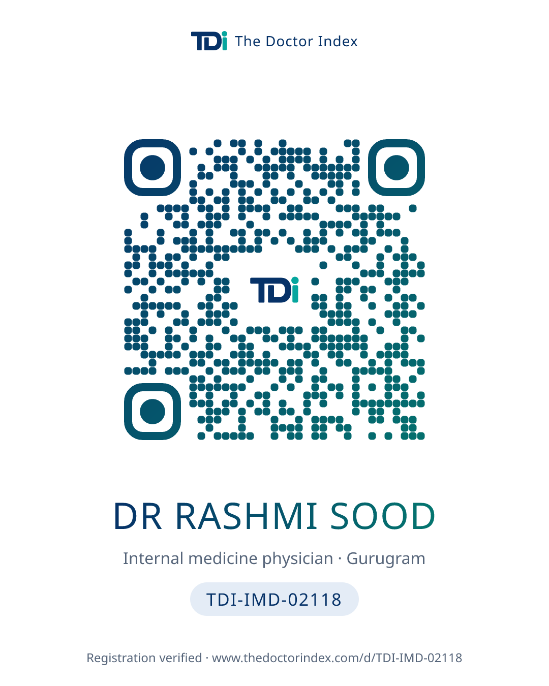 QR card for Dr Rashmi Sood, TDI-IMD-02118