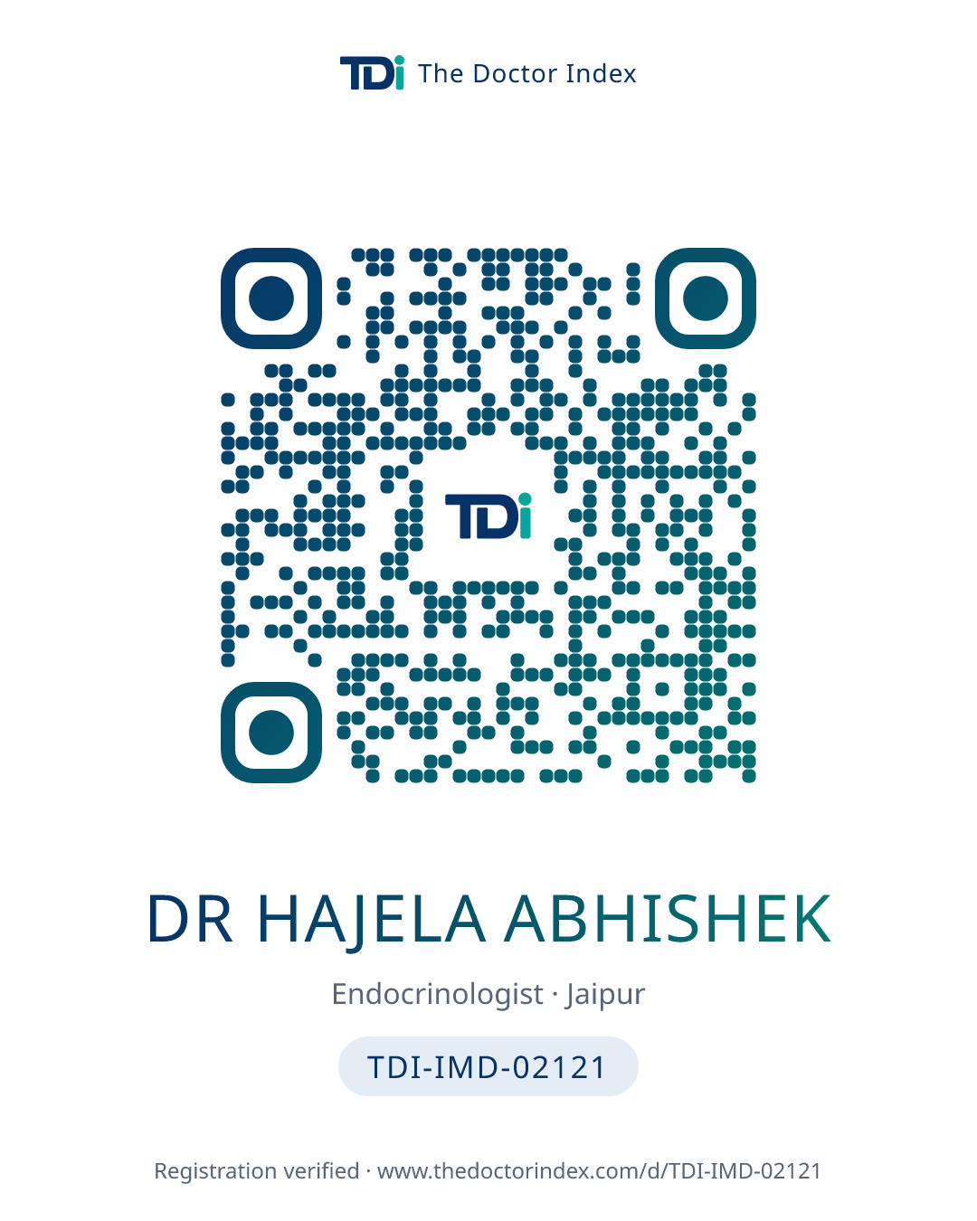 QR card for Dr Hajela Abhishek, TDI-IMD-02121