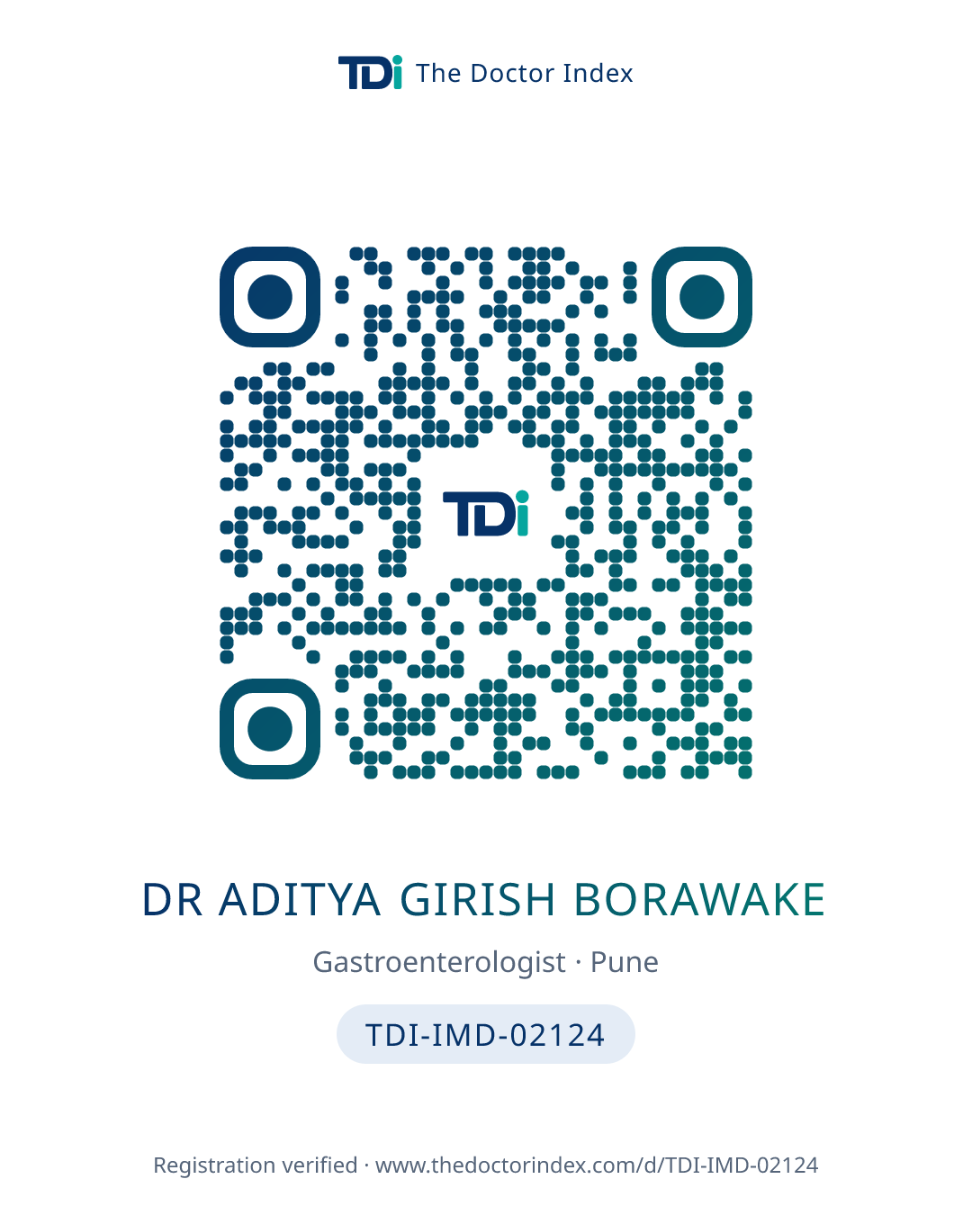 QR card for Dr Aditya Girish Borawake, TDI-IMD-02124