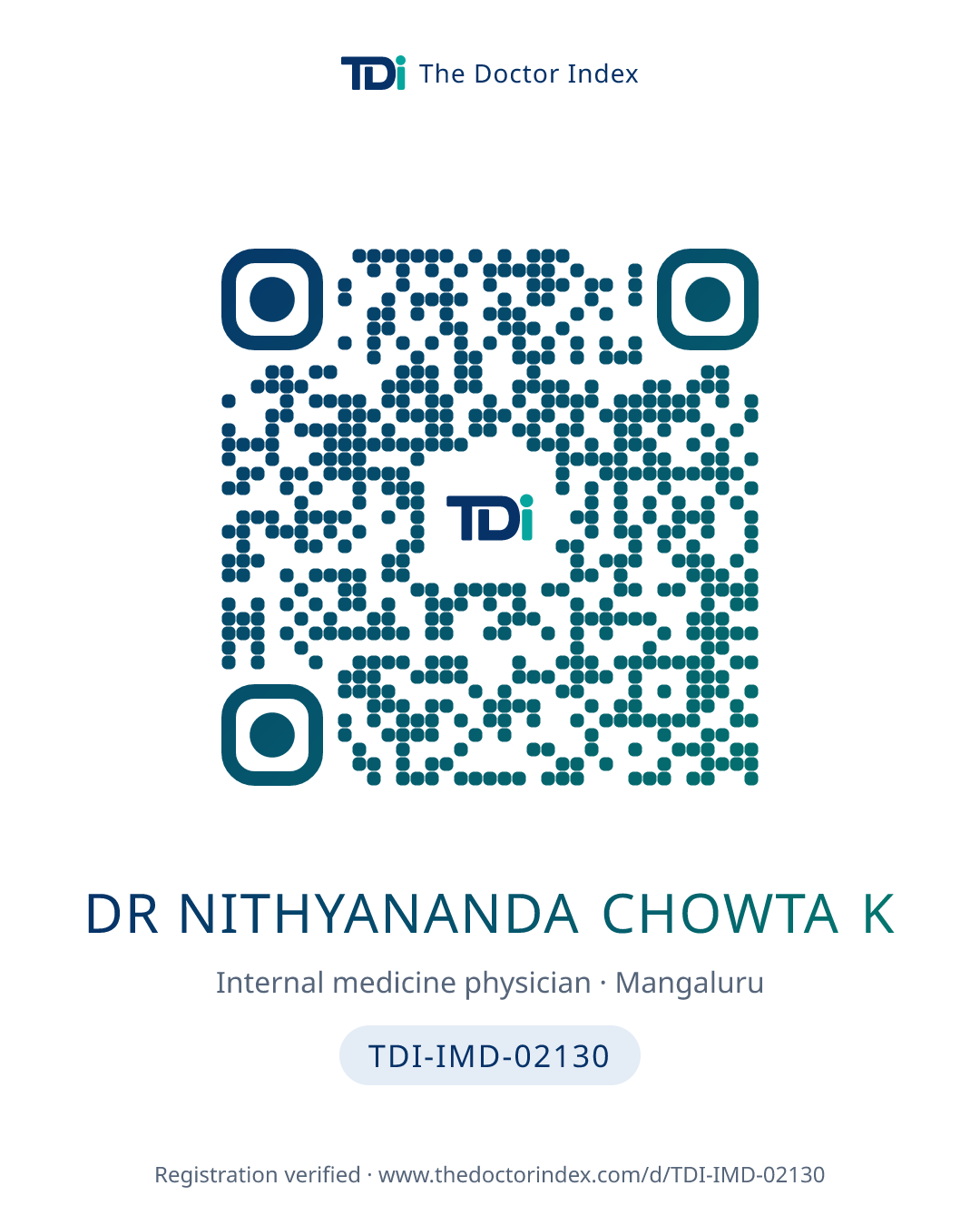 QR card for Dr Nithyananda Chowta K, TDI-IMD-02130