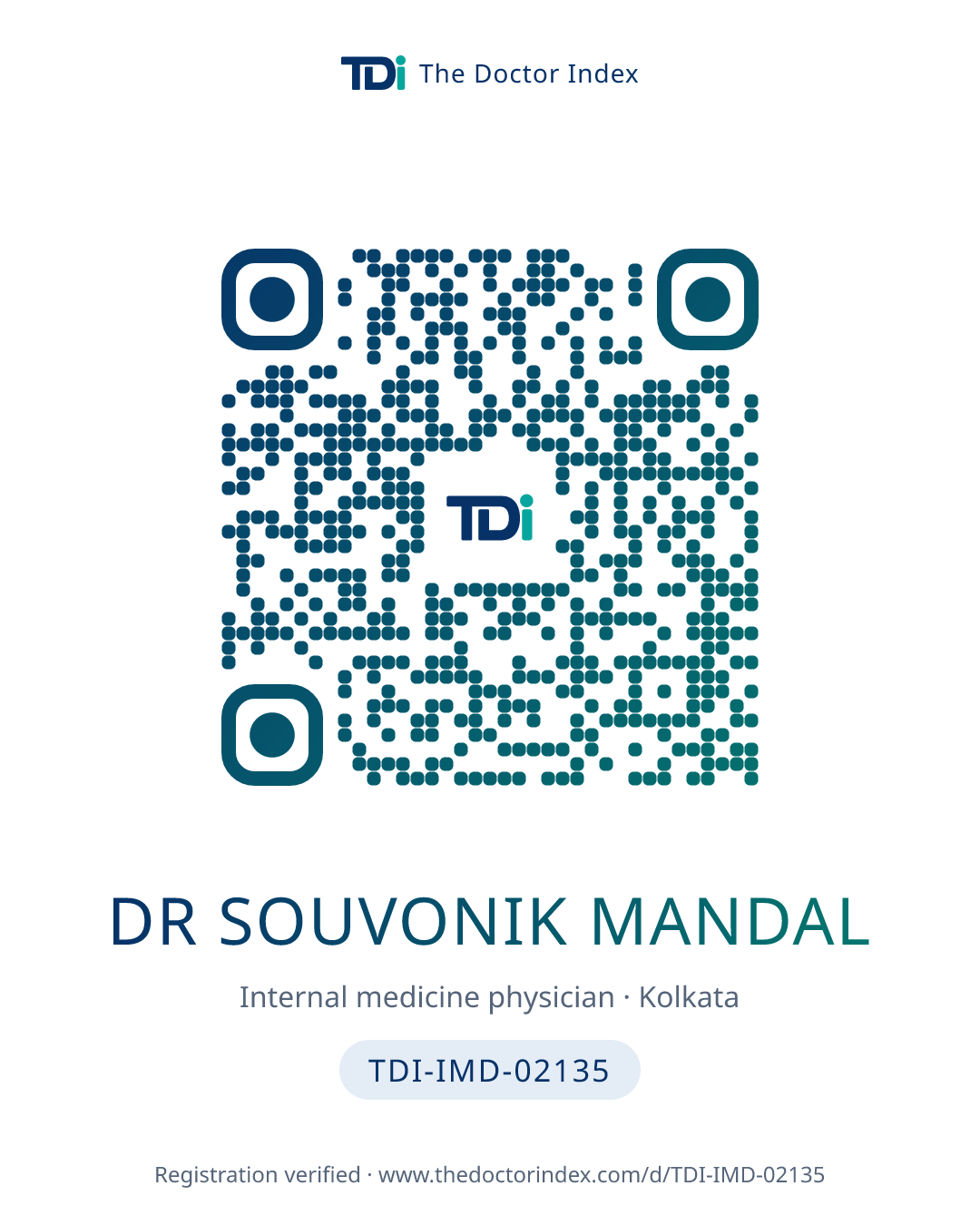 QR card for Dr Souvonik Mandal, TDI-IMD-02135