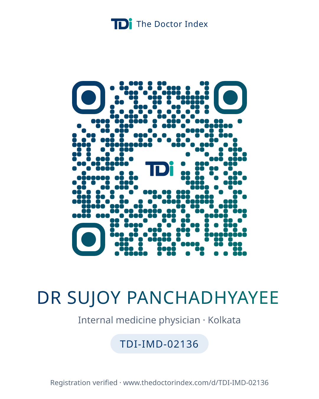 QR card for Dr Sujoy Panchadhyayee, TDI-IMD-02136