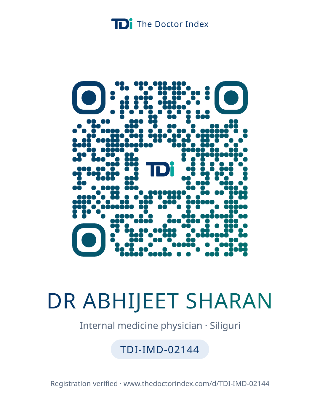 QR card for Dr Abhijeet Sharan, TDI-IMD-02144