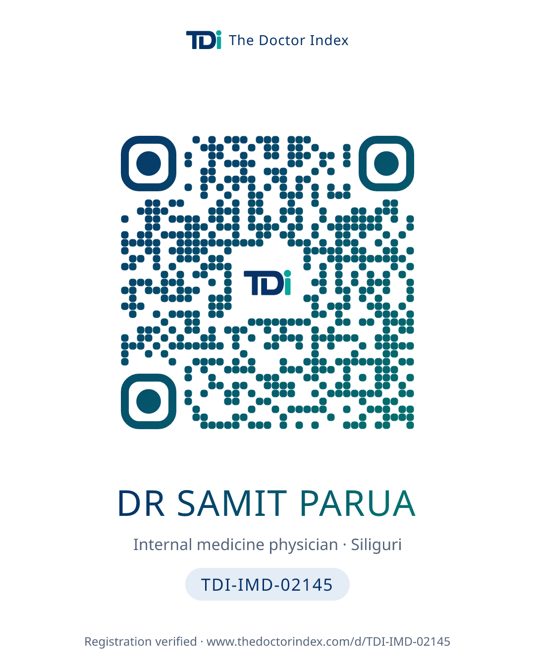 QR card for Dr Samit Parua, TDI-IMD-02145