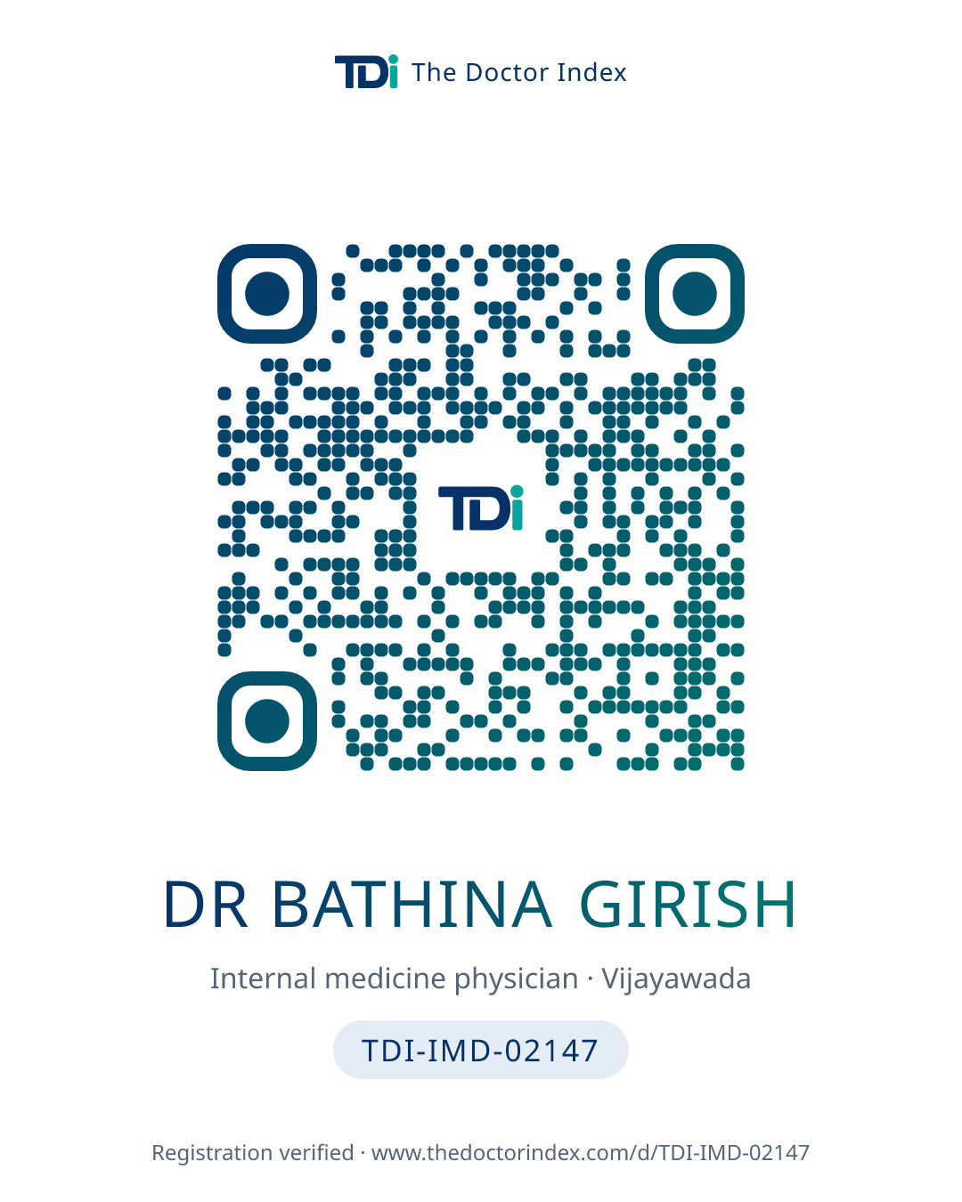QR card for Dr Bathina Girish, TDI-IMD-02147