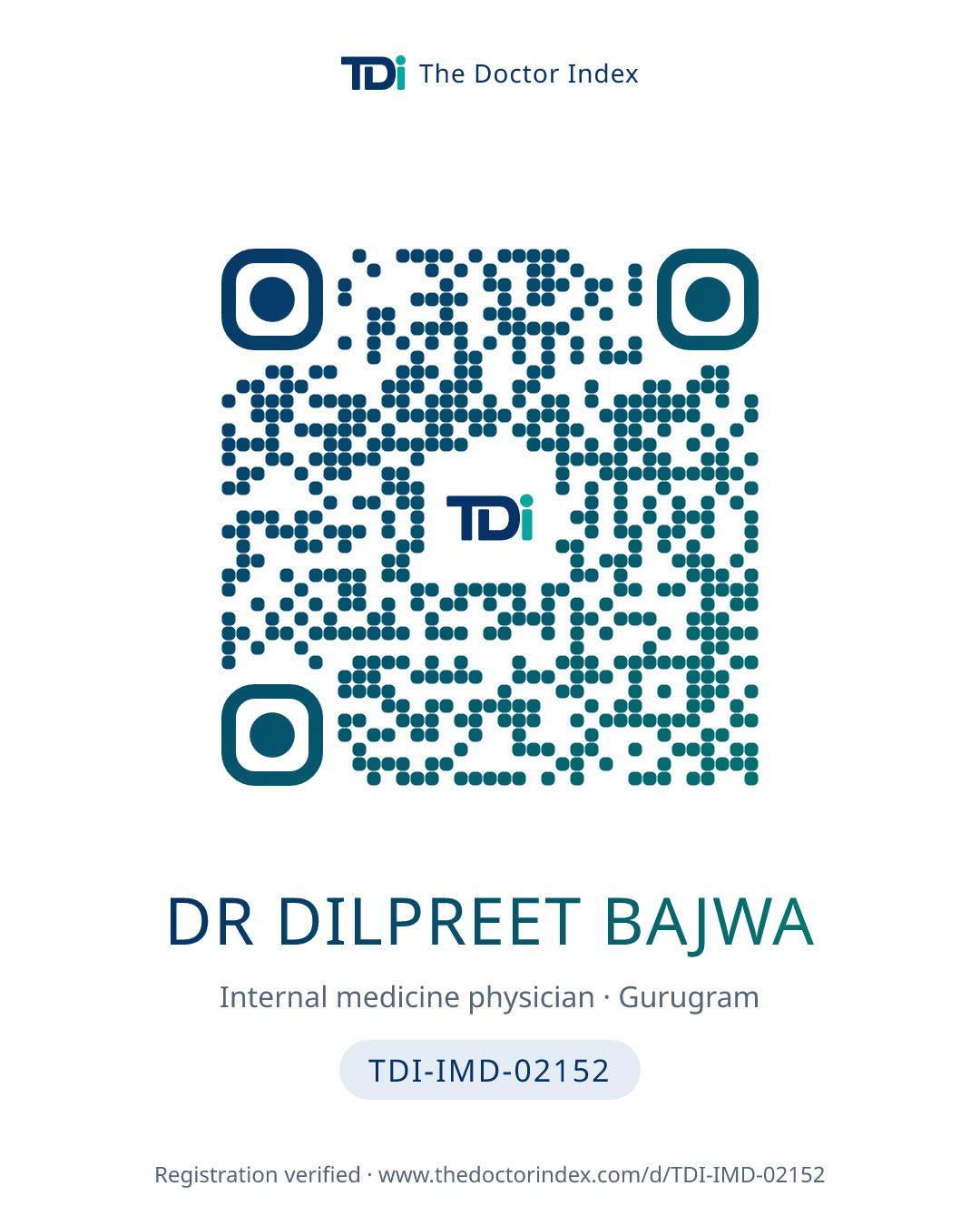QR card for Dr Dilpreet Bajwa, TDI-IMD-02152