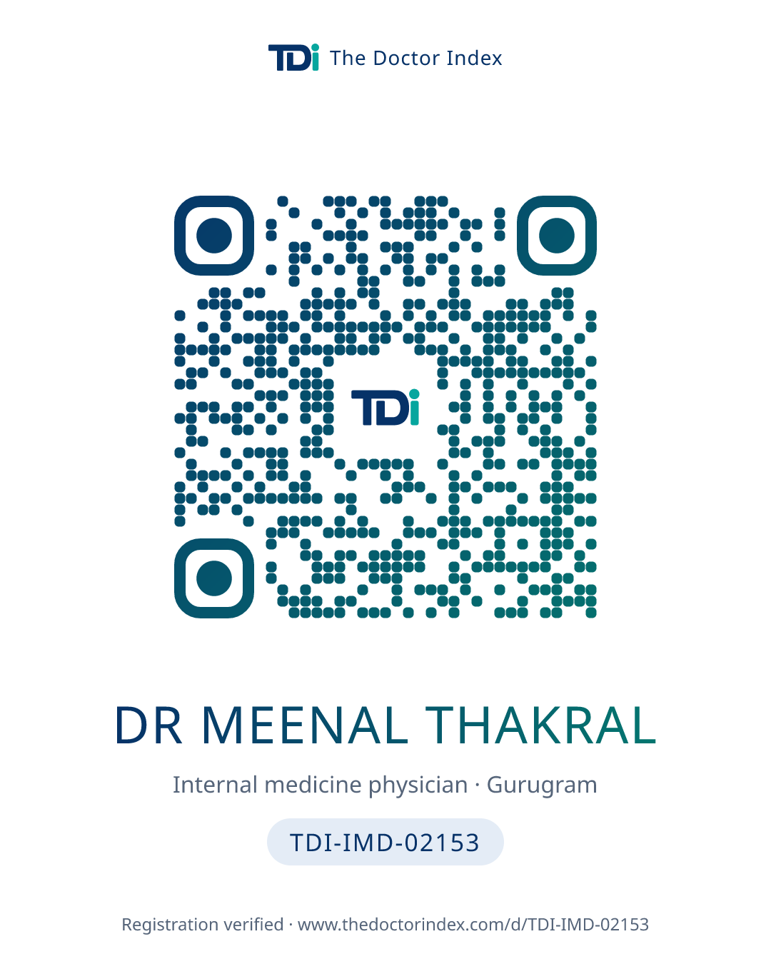 QR card for Dr Meenal Thakral, TDI-IMD-02153