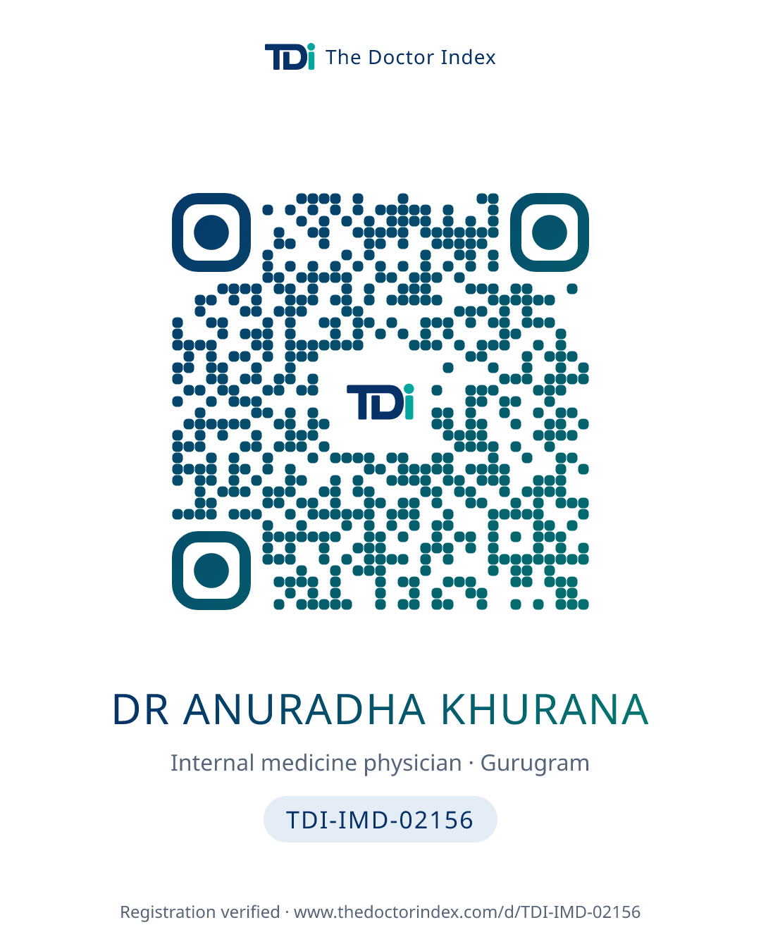 QR card for Dr Anuradha Khurana, TDI-IMD-02156