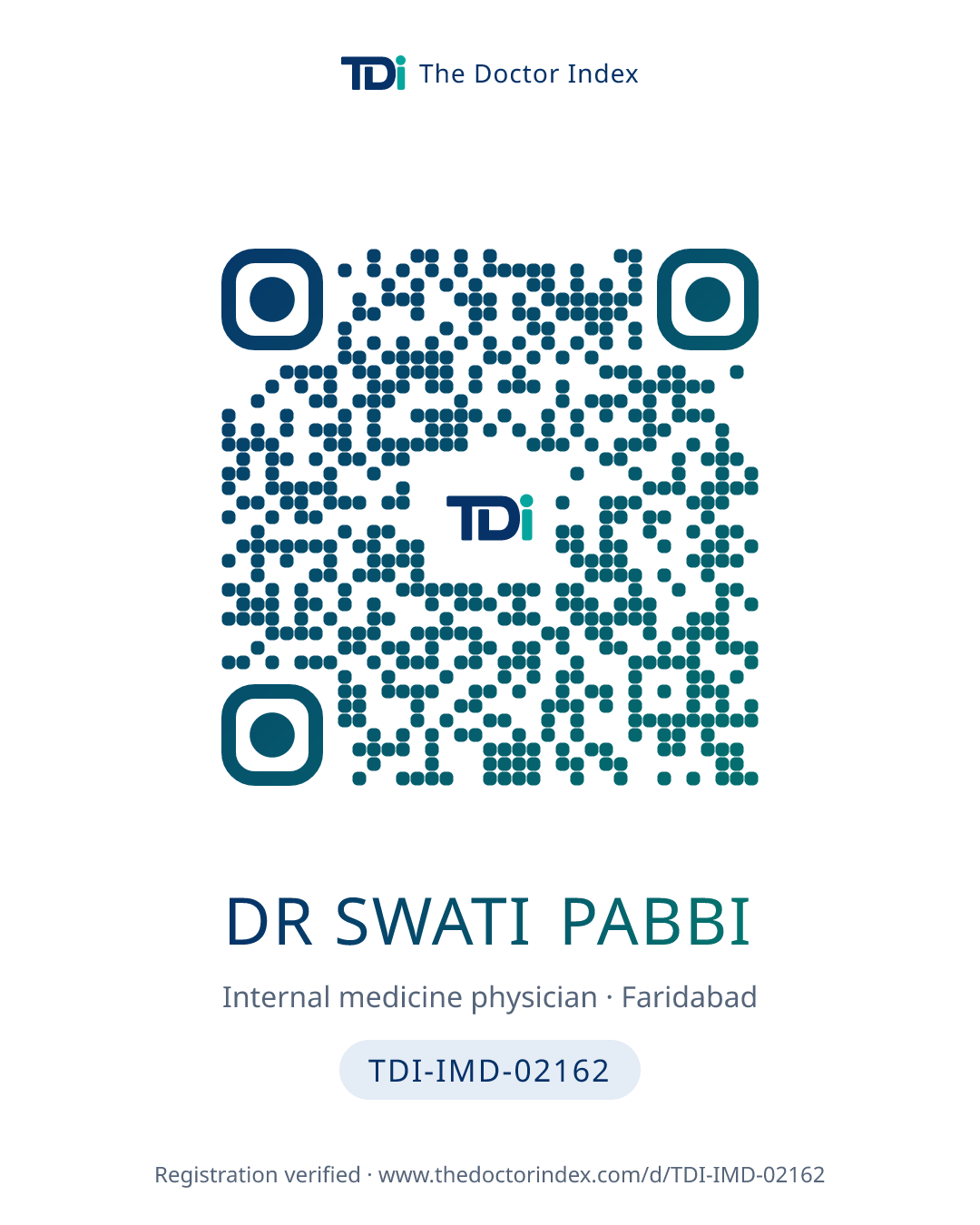 QR card for Dr Swati Pabbi, TDI-IMD-02162