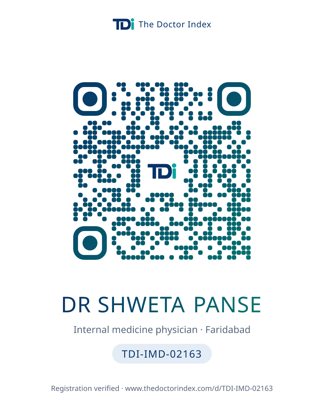 QR card for Dr Shweta Panse, TDI-IMD-02163