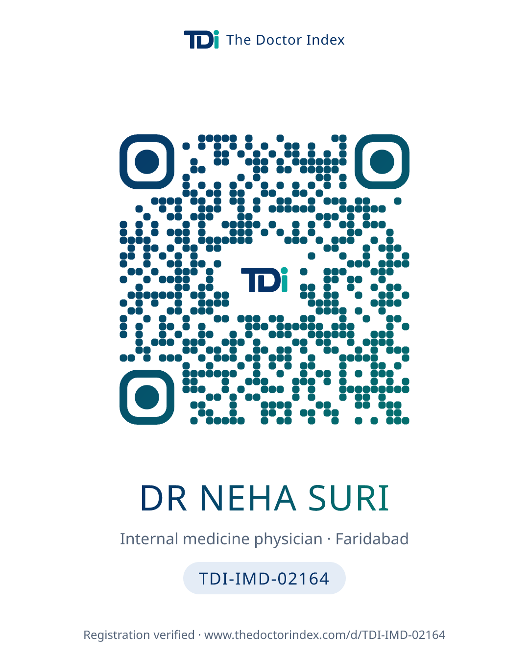 QR card for Dr Neha Suri, TDI-IMD-02164