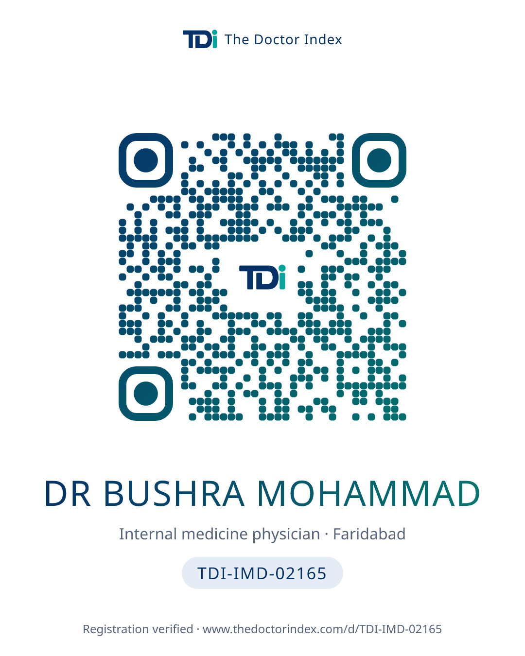 QR card for Dr Bushra Mohammad, TDI-IMD-02165