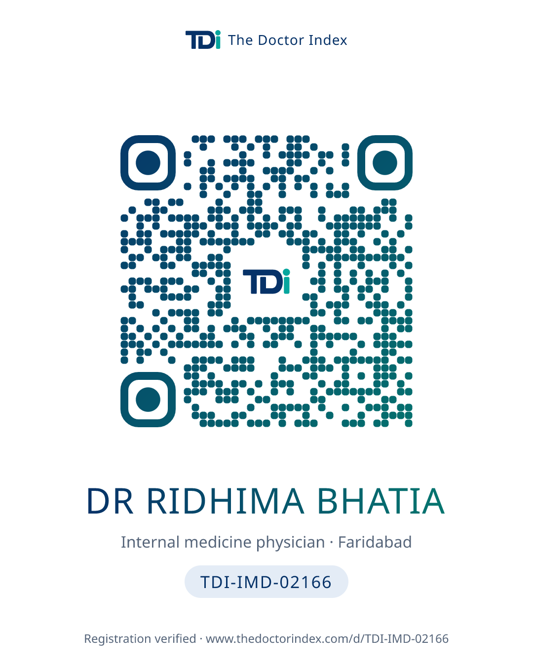 QR card for Dr Ridhima Bhatia, TDI-IMD-02166