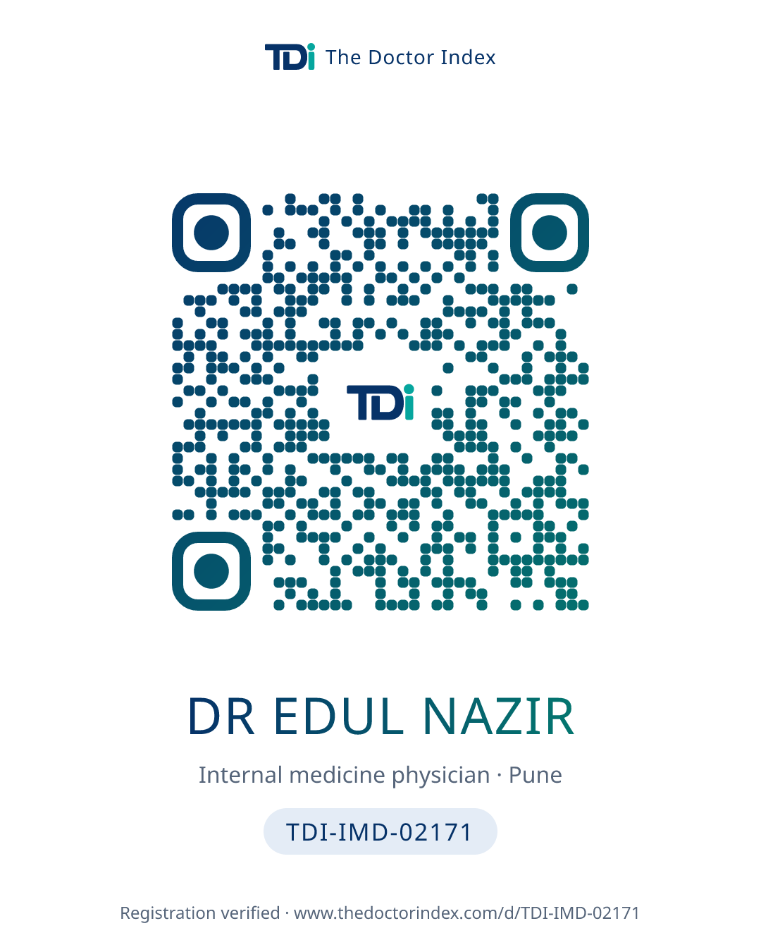 QR card for Dr Edul Nazir, TDI-IMD-02171