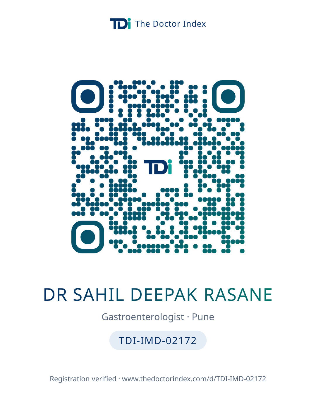 QR card for Dr Sahil Deepak Rasane, TDI-IMD-02172