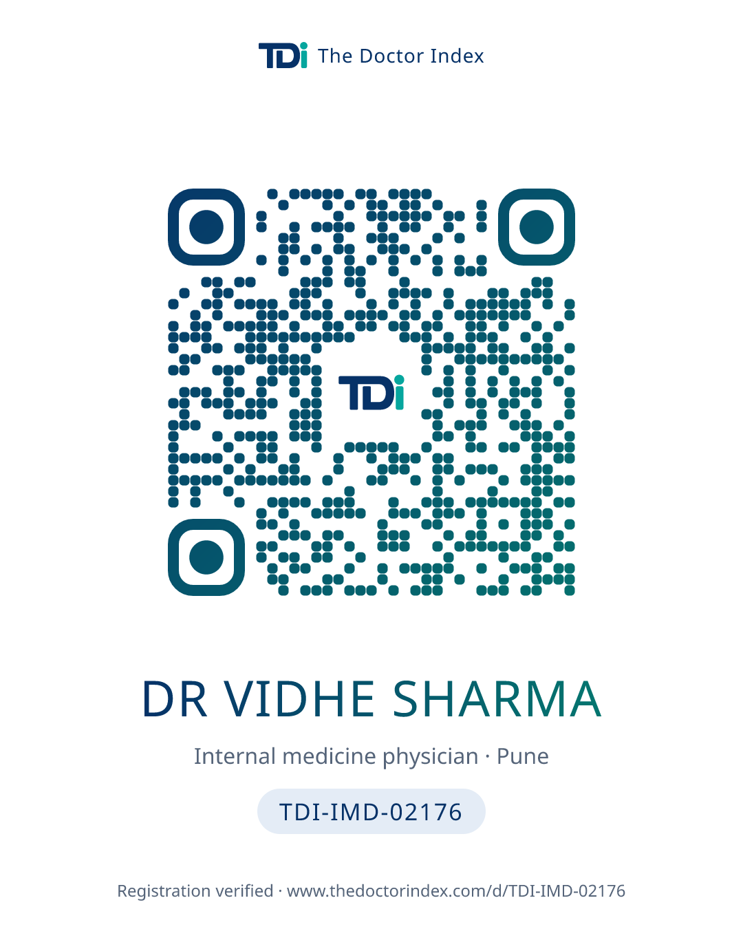 QR card for Dr Vidhe Sharma, TDI-IMD-02176