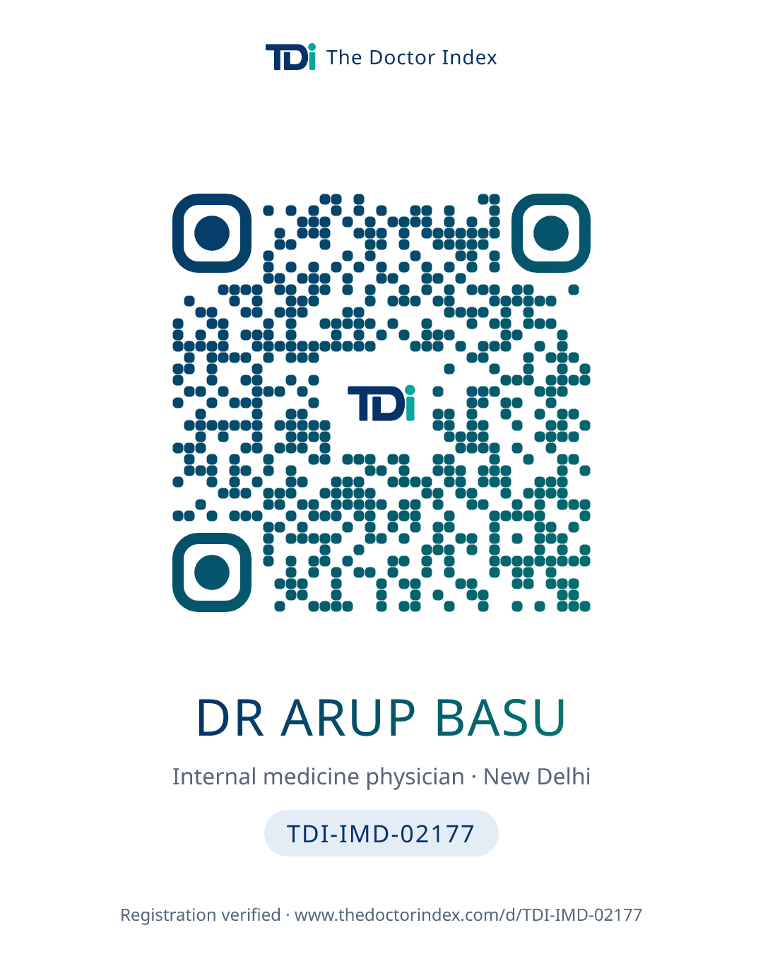 QR card for Dr Arup Basu, TDI-IMD-02177