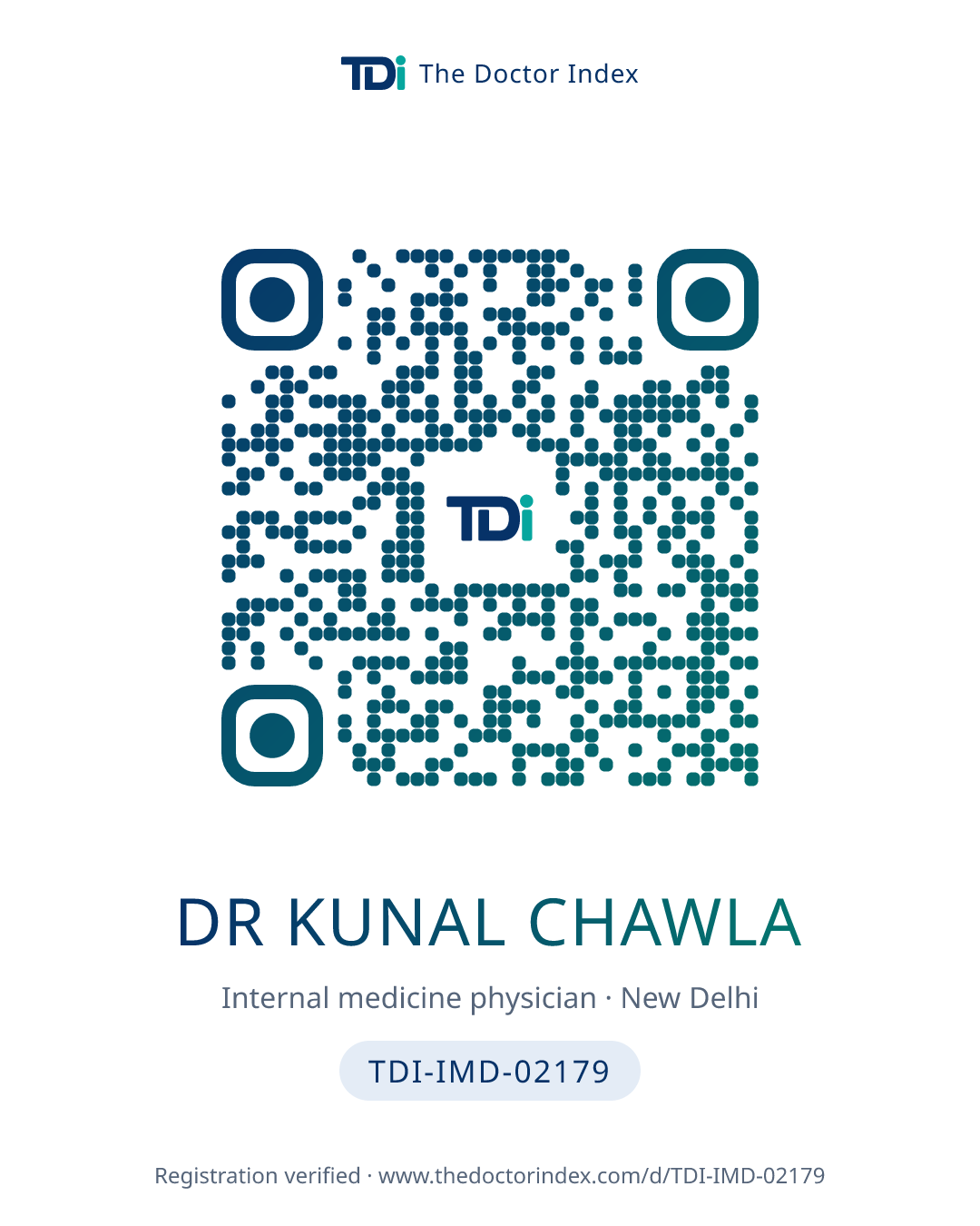 QR card for Dr Kunal Chawla, TDI-IMD-02179