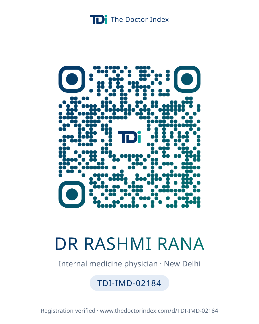 QR card for Dr Rashmi Rana, TDI-IMD-02184