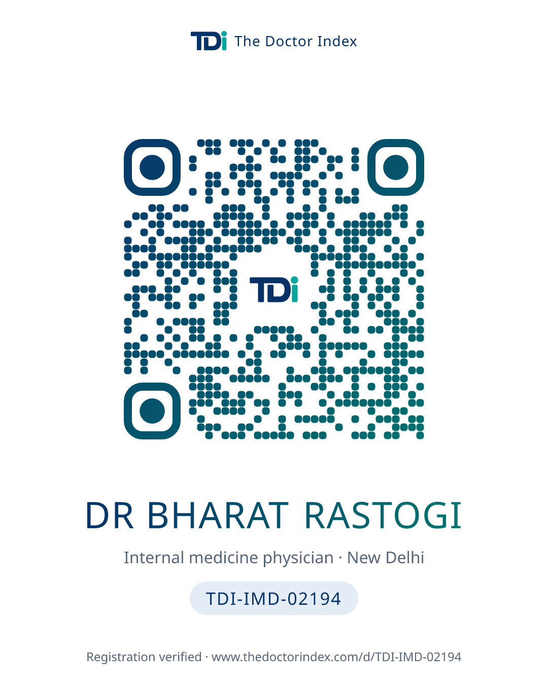 QR card for Dr Bharat Rastogi, TDI-IMD-02194