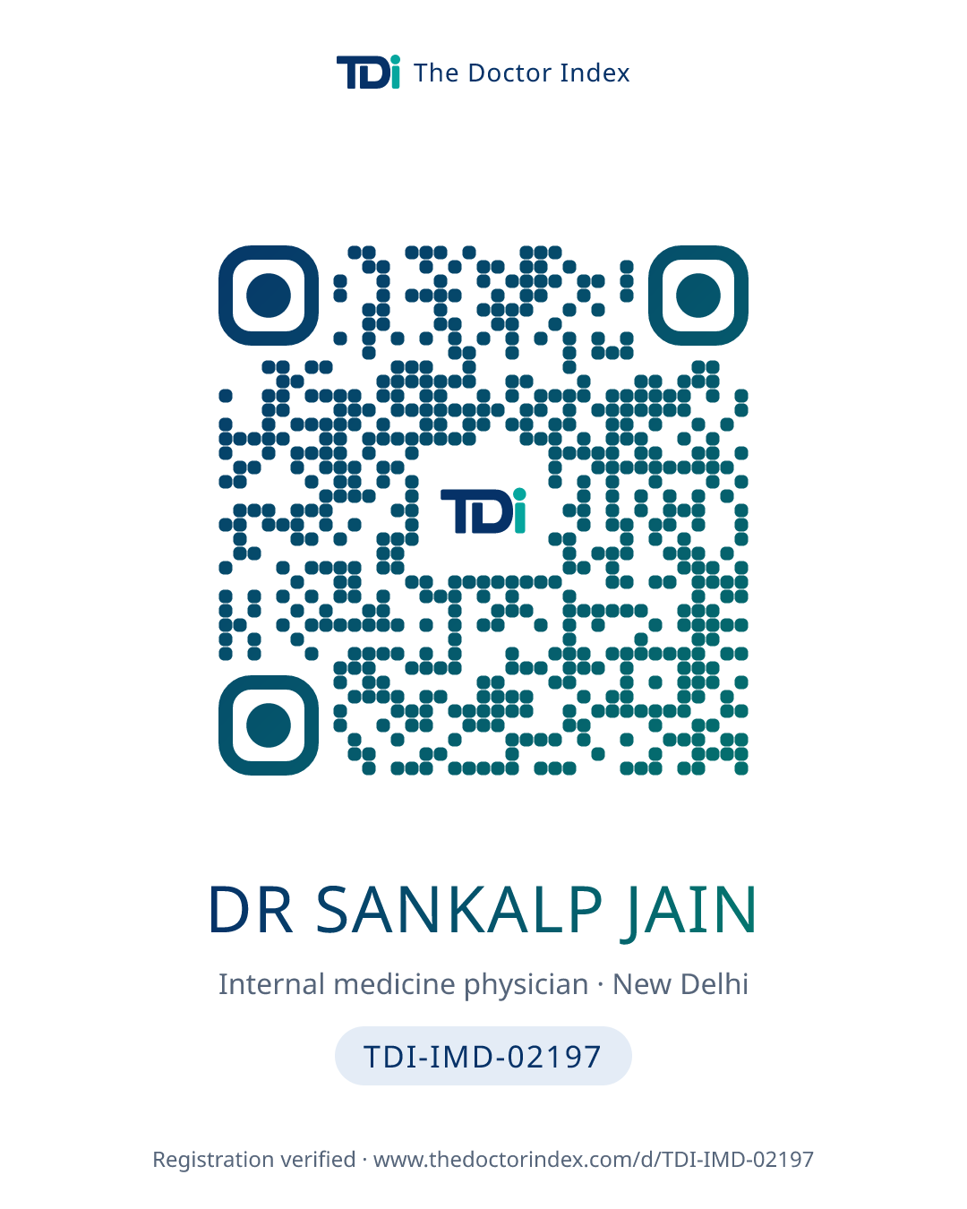 QR card for Dr Sankalp Jain, TDI-IMD-02197