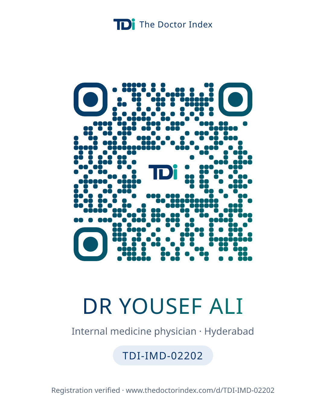 QR card for Dr Yousef Ali, TDI-IMD-02202