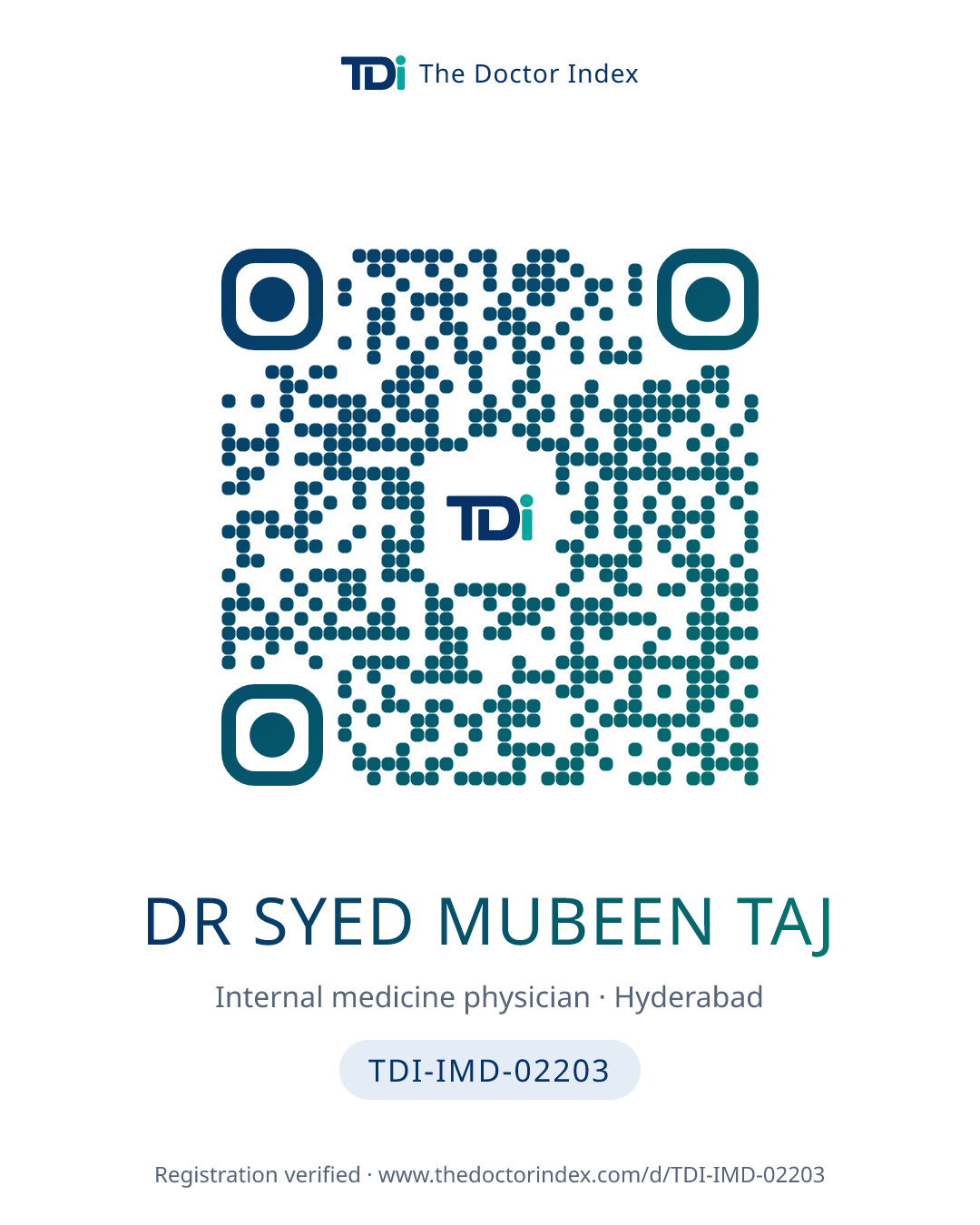 QR card for Dr Syed Mubeen Taj, TDI-IMD-02203