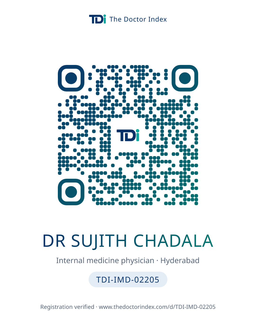 QR card for Dr Sujith Chadala, TDI-IMD-02205