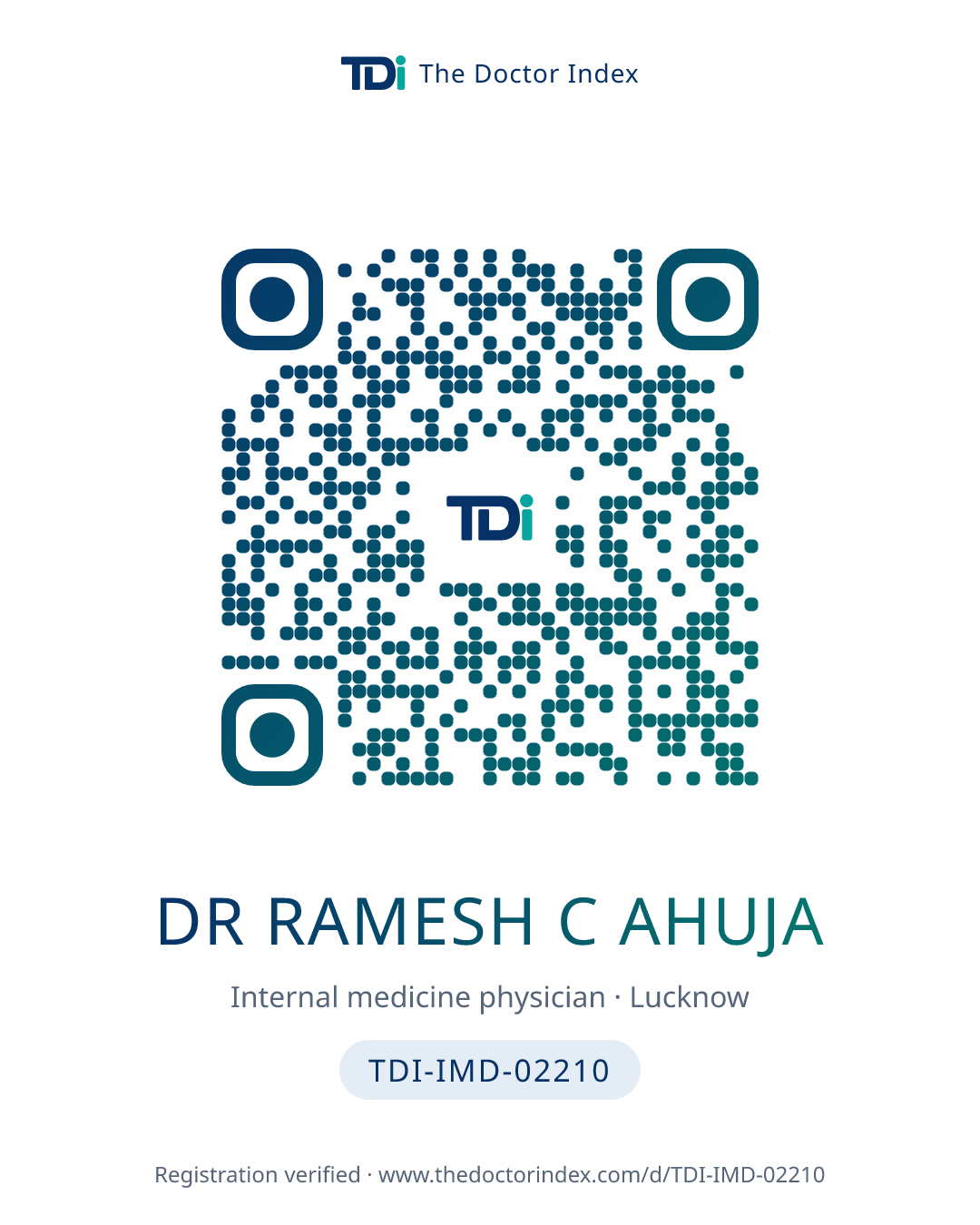 QR card for Dr Ramesh C Ahuja, TDI-IMD-02210