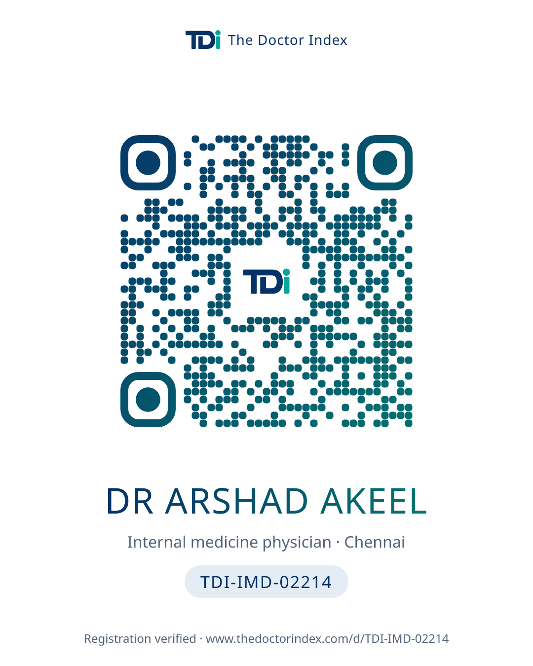 QR card for Dr Arshad Akeel, TDI-IMD-02214