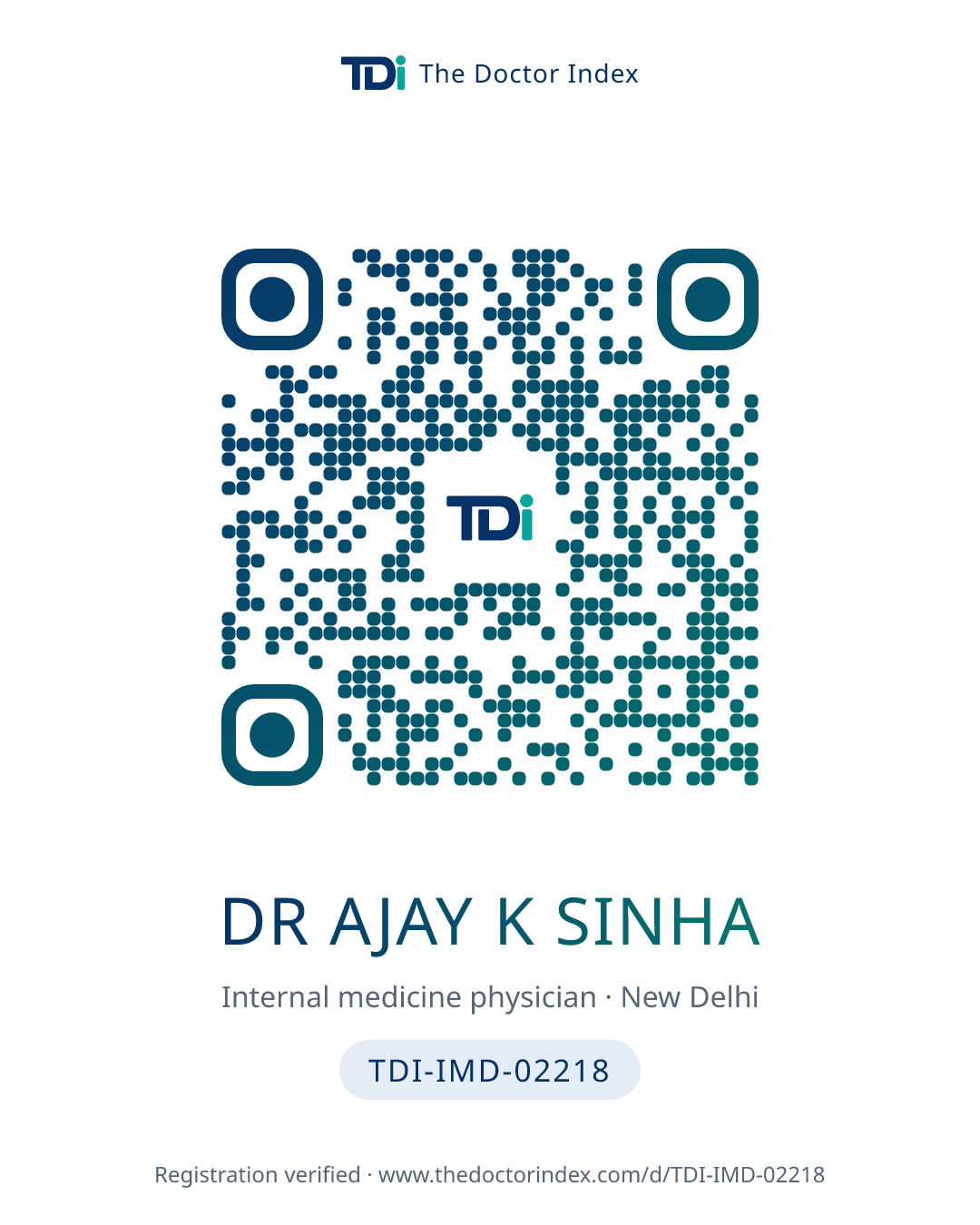 QR card for Dr Ajay K Sinha, TDI-IMD-02218