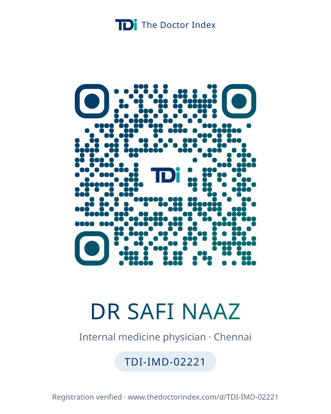 QR card for Dr Safi Naaz, TDI-IMD-02221