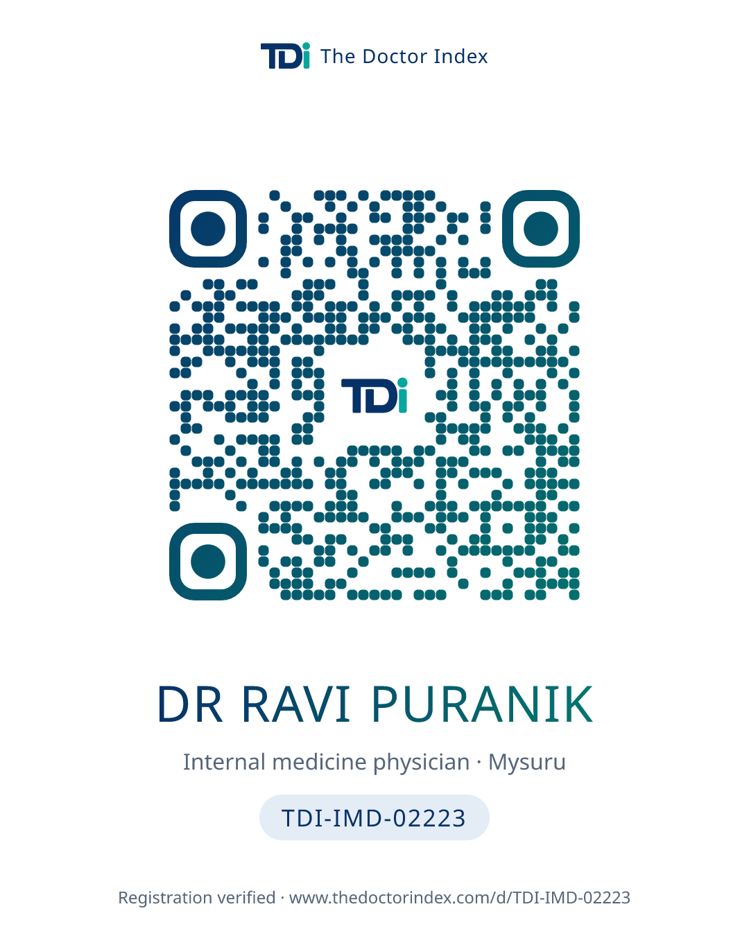 QR card for Dr Ravi Puranik, TDI-IMD-02223
