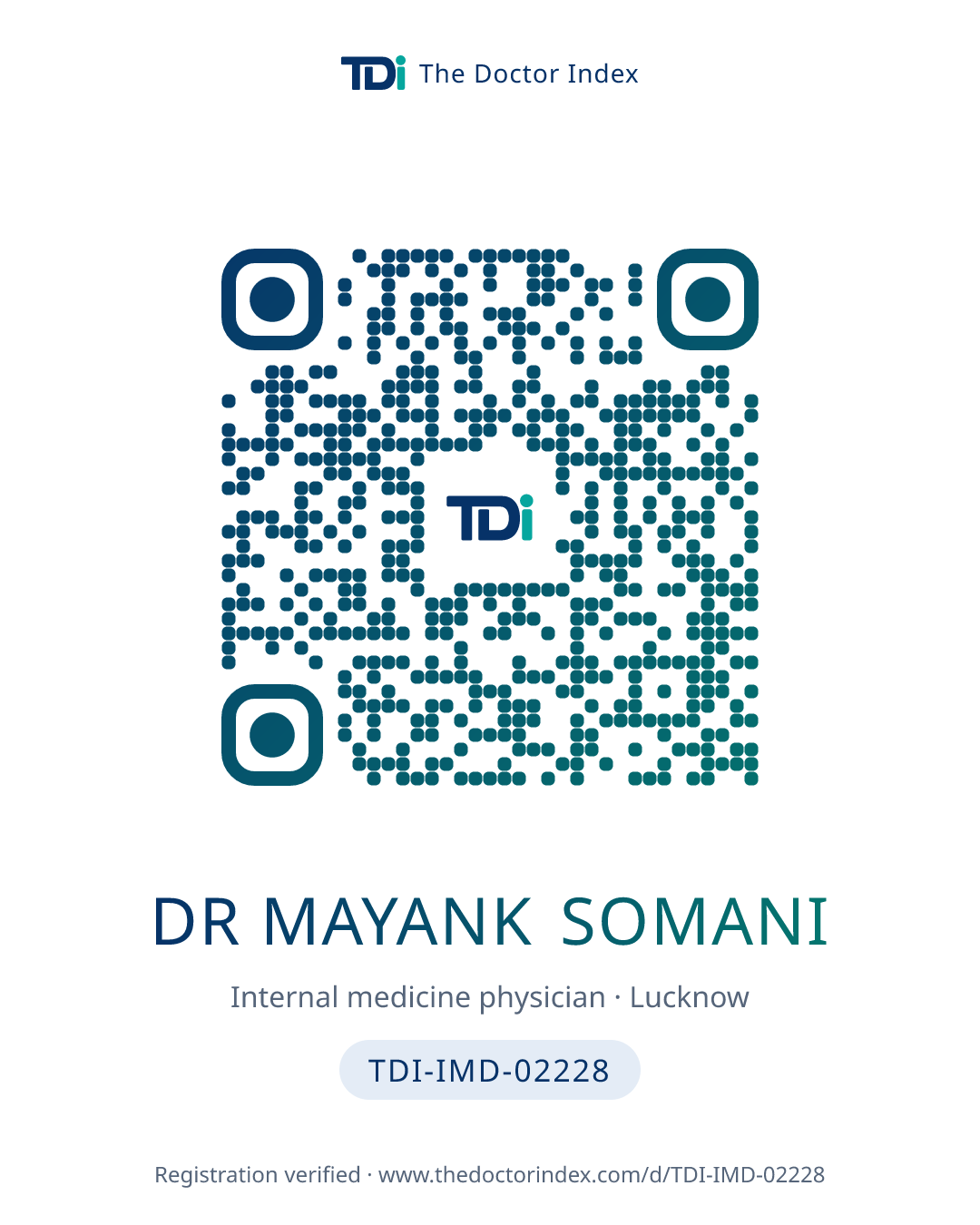 QR card for Dr Mayank Somani, TDI-IMD-02228