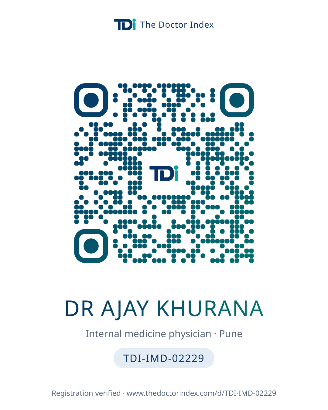 QR card for Dr Ajay Khurana, TDI-IMD-02229