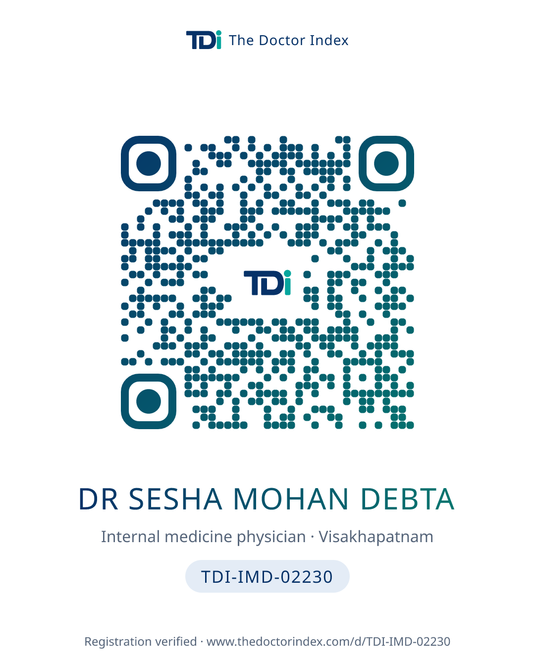 QR card for Dr Sesha Mohan Debta, TDI-IMD-02230