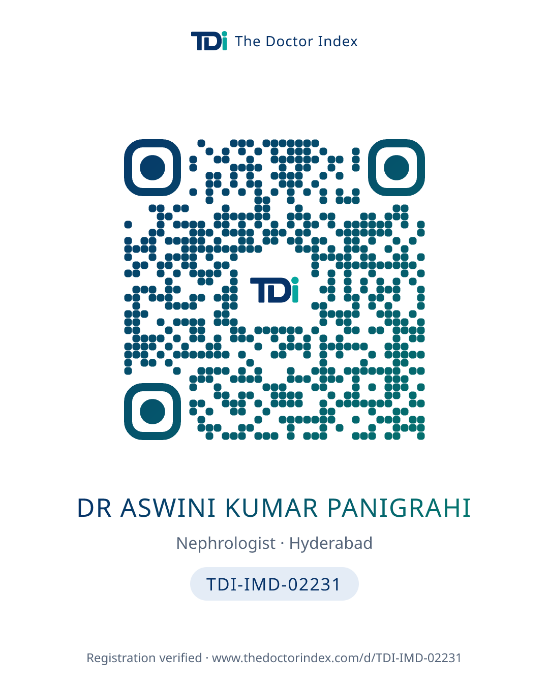 QR card for Dr Aswini Kumar Panigrahi, TDI-IMD-02231