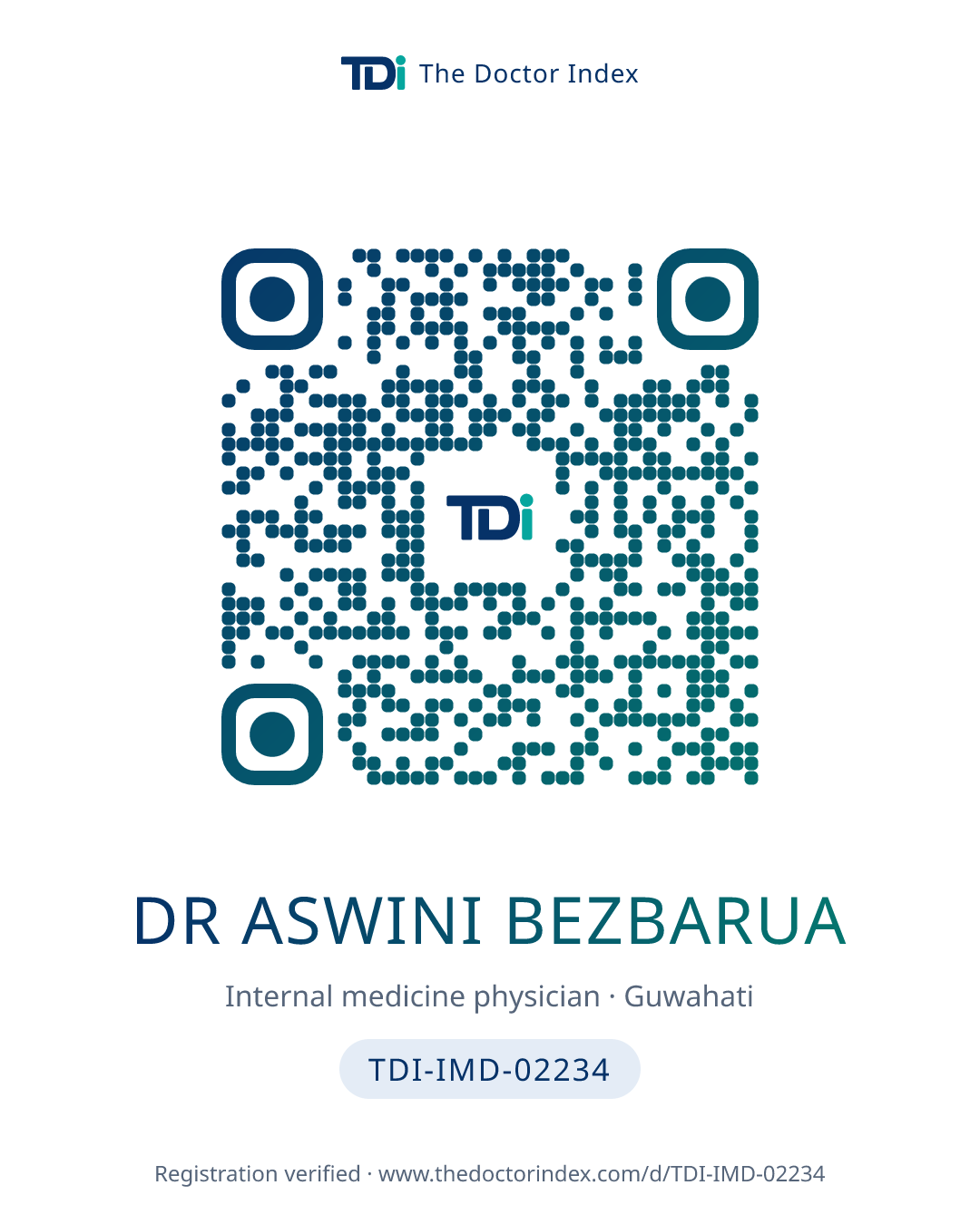 QR card for Dr Aswini Bezbarua, TDI-IMD-02234